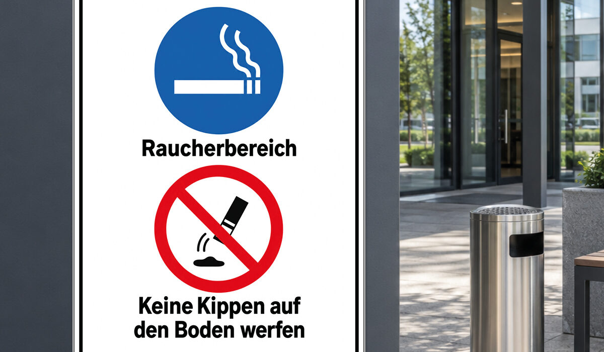 Raucherbereich Keine Kippen auf den Boden werfen Schild - Hochformat – Bild 2