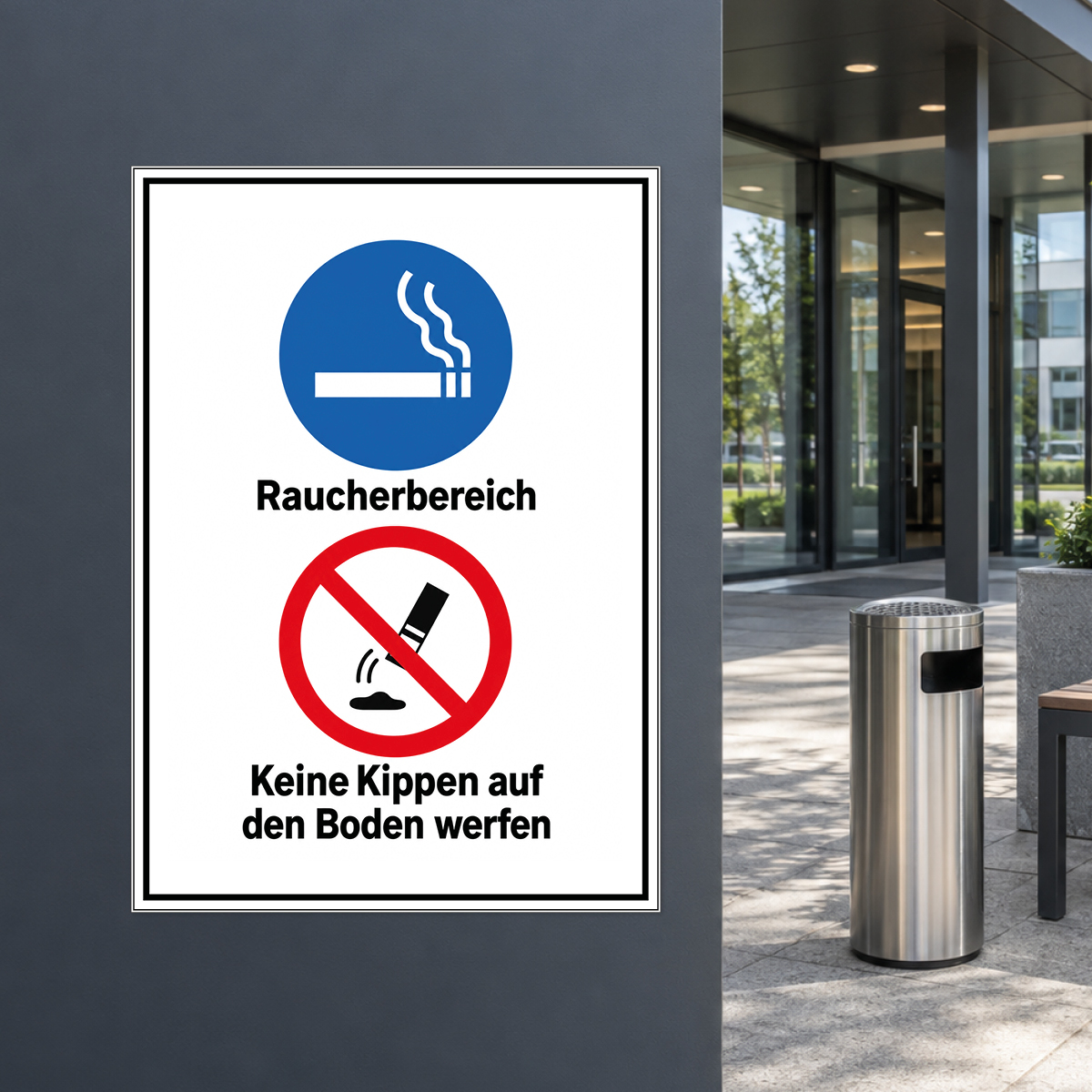 Raucherbereich Keine Kippen auf den Boden werfen Schild - Hochformat – Bild 2