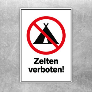 Zelten verboten Aufkleber - Hochformat