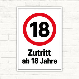 Zutritt ab 18 Schild - Hochformat