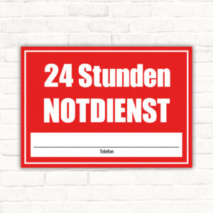 24 Stunden Notdienst Schild - Querformat