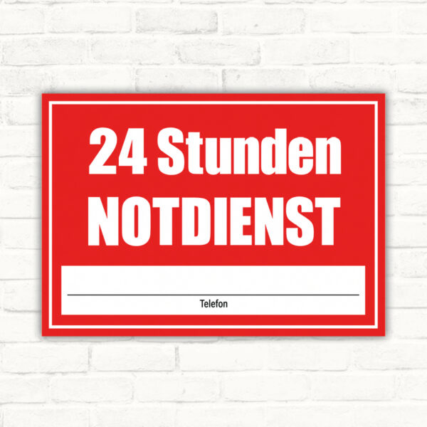 24 Stunden Notdienst Schild - Querformat