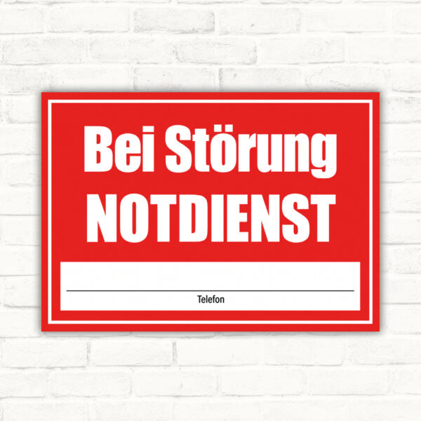 Bei Störung Notdienst Schild - Querformat