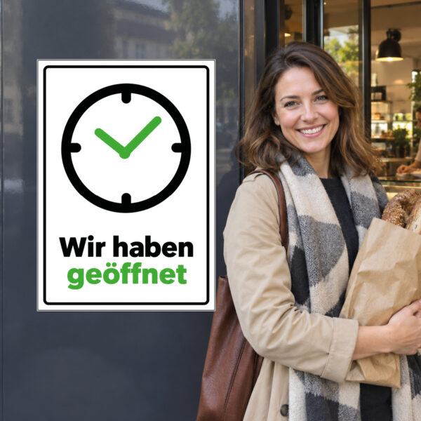 Wir haben geöffnet Schild - Hochformat – Bild 2
