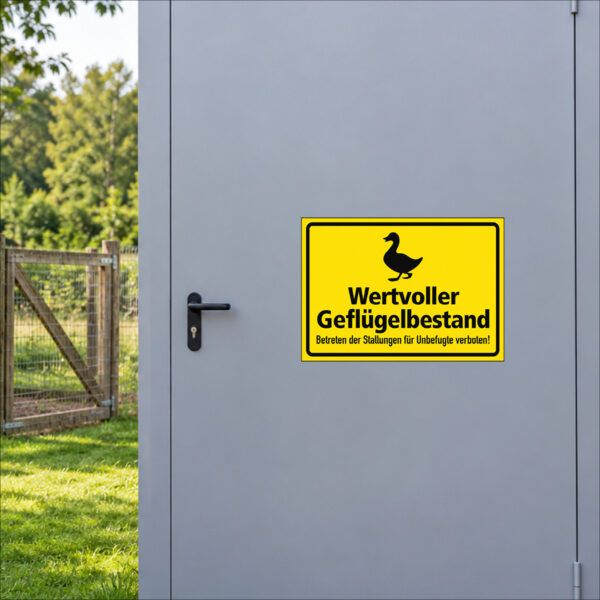 Wertvoller Geflügelbestand – Ente als Aufkleber im Querformat – beispielhaft auf einer glatten Metallfläche angebracht