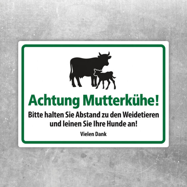 Achtung Mutterkühe – grüner Rahmen als Aufkleber im Querformat – Originalmotiv auf neutralem Hintergrund