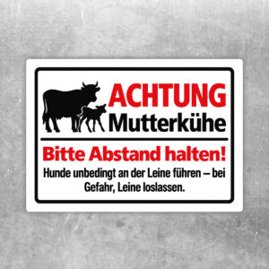 Achtung Mutterkühe – Abstand halten als Aufkleber im Querformat – Originalmotiv auf neutralem Hintergrund