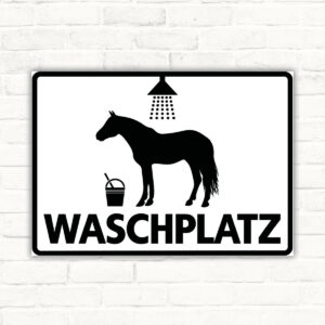 Waschplatz sauber hinterlassen – Schild im Querformat