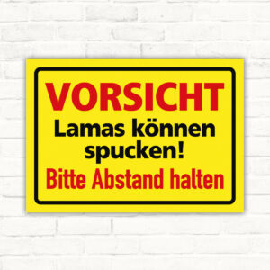 Vorsicht Lamas können spucken – Abstand halten – Schild