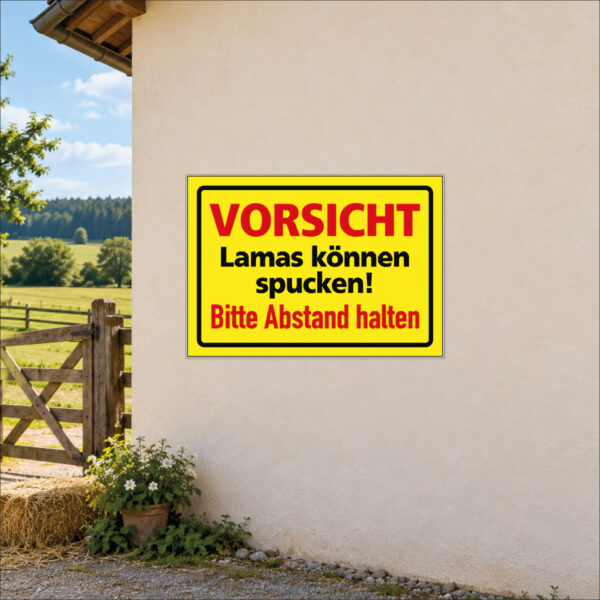 Vorsicht Lamas können spucken – Abstand halten – Schild – Bild 2
