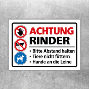 Achtung Rinder – Abstand halten und Hunde anleinen – Aufkleber