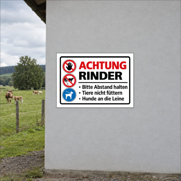 Achtung Rinder – Abstand halten und Hunde anleinen – Schild – Bild 2