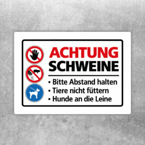 Achtung Schweine – Abstand halten und Hunde anleinen – Aufkleber