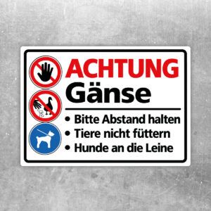 Achtung Gänse – Abstand halten und Hunde anleinen – Aufkleber