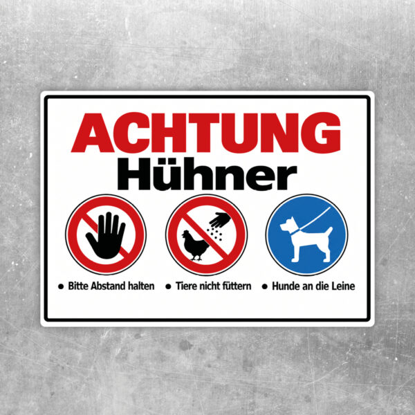 Achtung Hühner – Abstand halten und Hunde anleinen – Aufkleber