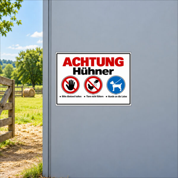 Achtung Hühner – Abstand halten und Hunde anleinen – Aufkleber – Bild 2