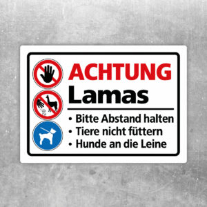 Achtung Lamas – Abstand halten und Hunde anleinen – Aufkleber