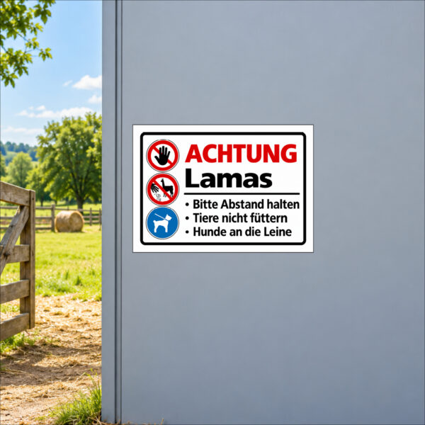 Achtung Lamas – Abstand halten und Hunde anleinen – Aufkleber – Bild 2