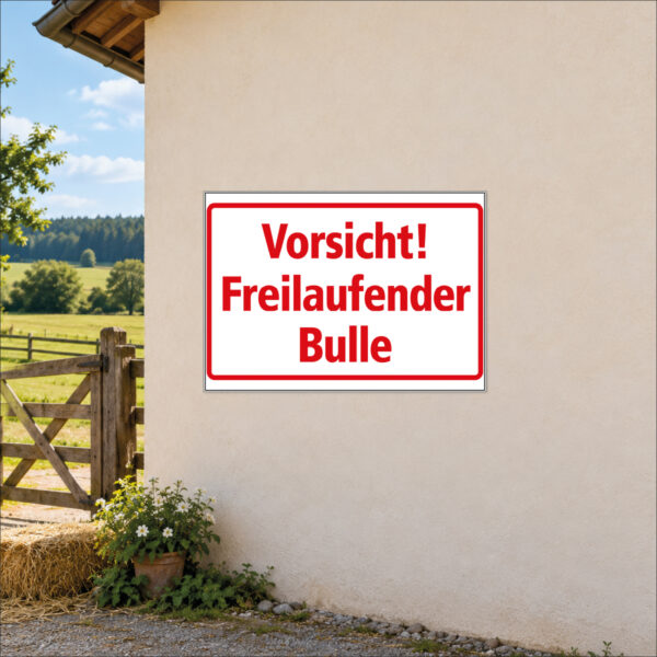 Vorsicht freilaufender Bulle – Warnschild – Bild 2