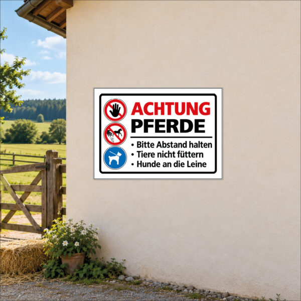 Achtung Pferde – Abstand halten und Hunde anleinen – Schild – Bild 2