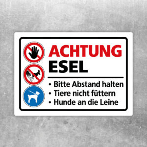 Achtung Esel – Abstand halten und Hunde anleinen – Aufkleber