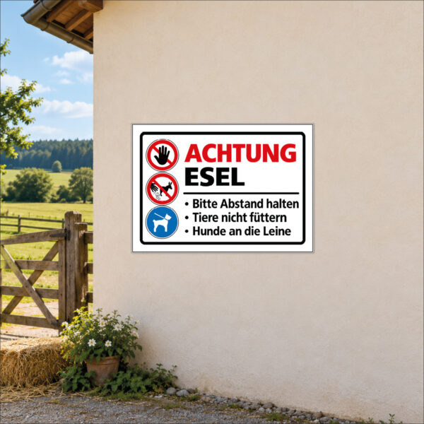 Achtung Esel – Abstand halten und Hunde anleinen – Schild – Bild 2