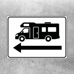 Wohnmobil-Aufkleber mit Pfeil nach links und schwarzem Piktogramm – Produktansicht