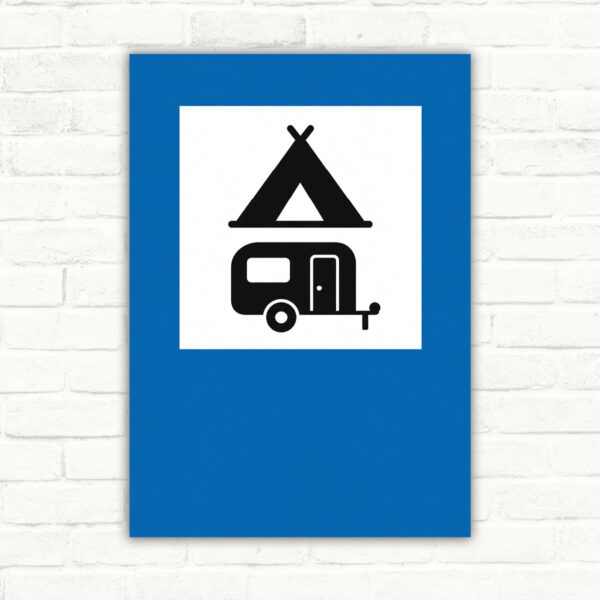 Originalmotiv: Zelt- und Wohnwagen-Symbol ohne P und ohne Pfeil als Schild
