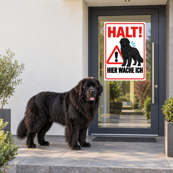 Neufundländer Aufkleber Halt Hier wache ich - Anwendung am Eingang