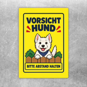 West Highland White Terrier Aufkleber mit Vorsicht Hund und Bitte Abstand halten – Produktansicht