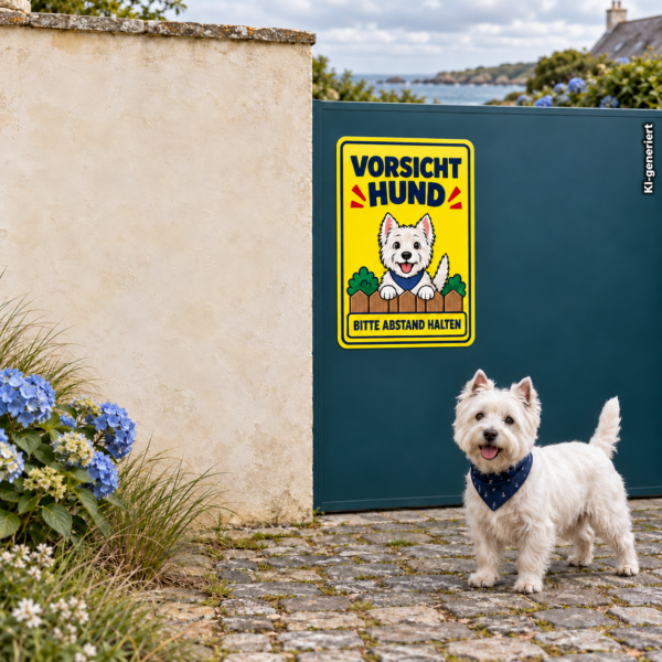 West Highland White Terrier Aufkleber am Tor mit KI-generiert-Hinweis
